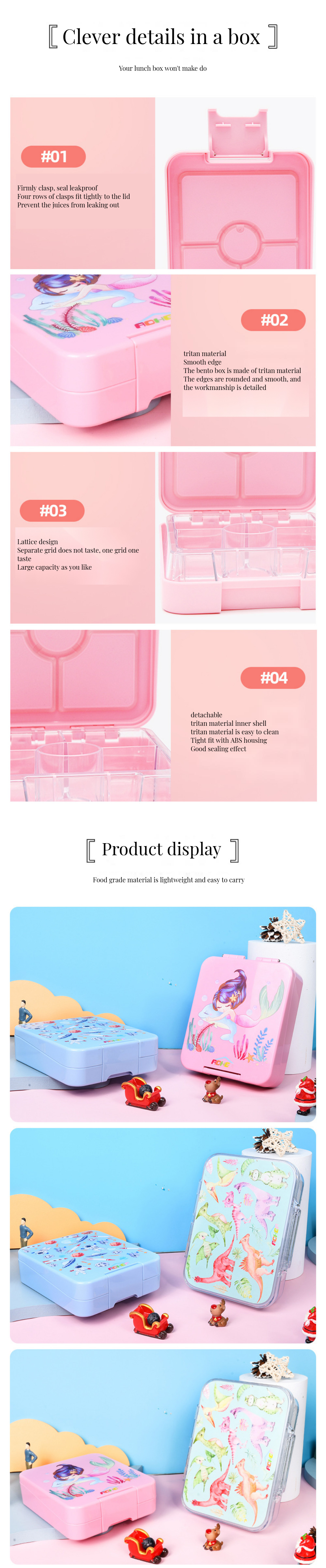 Aohea 4-Cell Bento Box Japanese-Style Lunch Box Containers with Customized Size