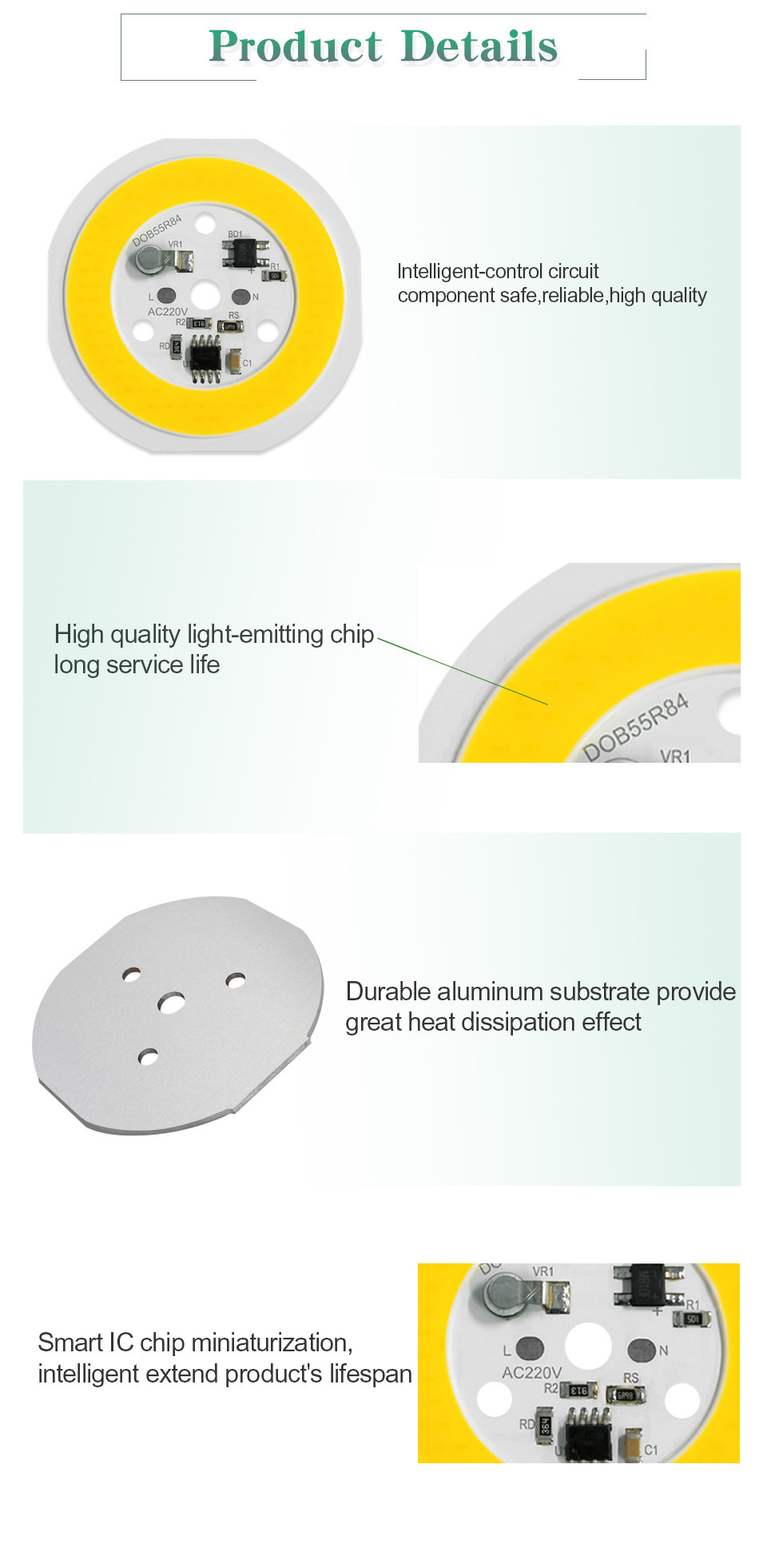 220V AC COB LED Chip High Brightness 12W 15W Warm LED Module