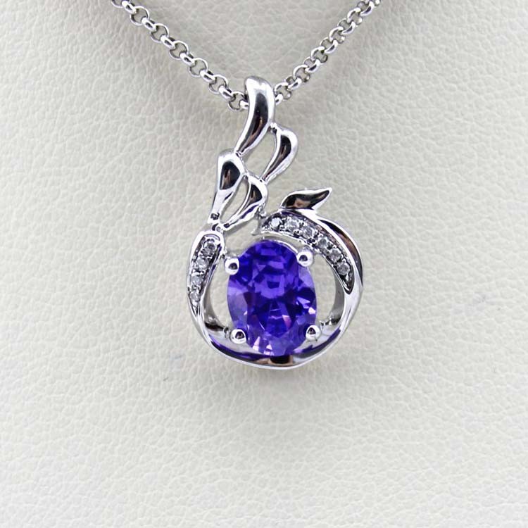 925 Silver Pendant with 6x8mm Oval Green and Clear Cubic Zircon Pendant (PSJ0401)