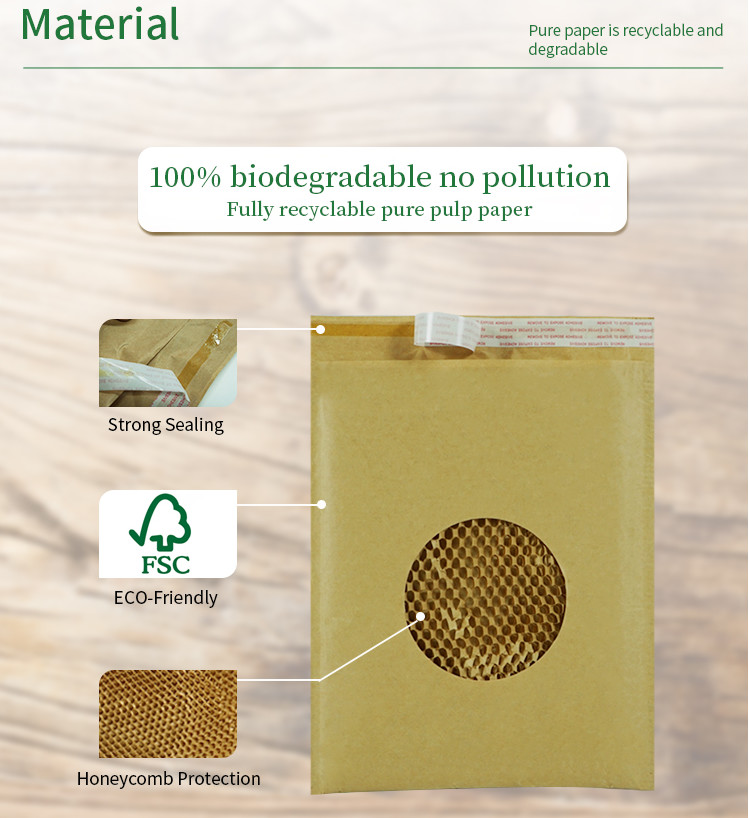 Plastic Free Biodegradable Paper Mailing Bags Honeycomb Cushion For Delivery