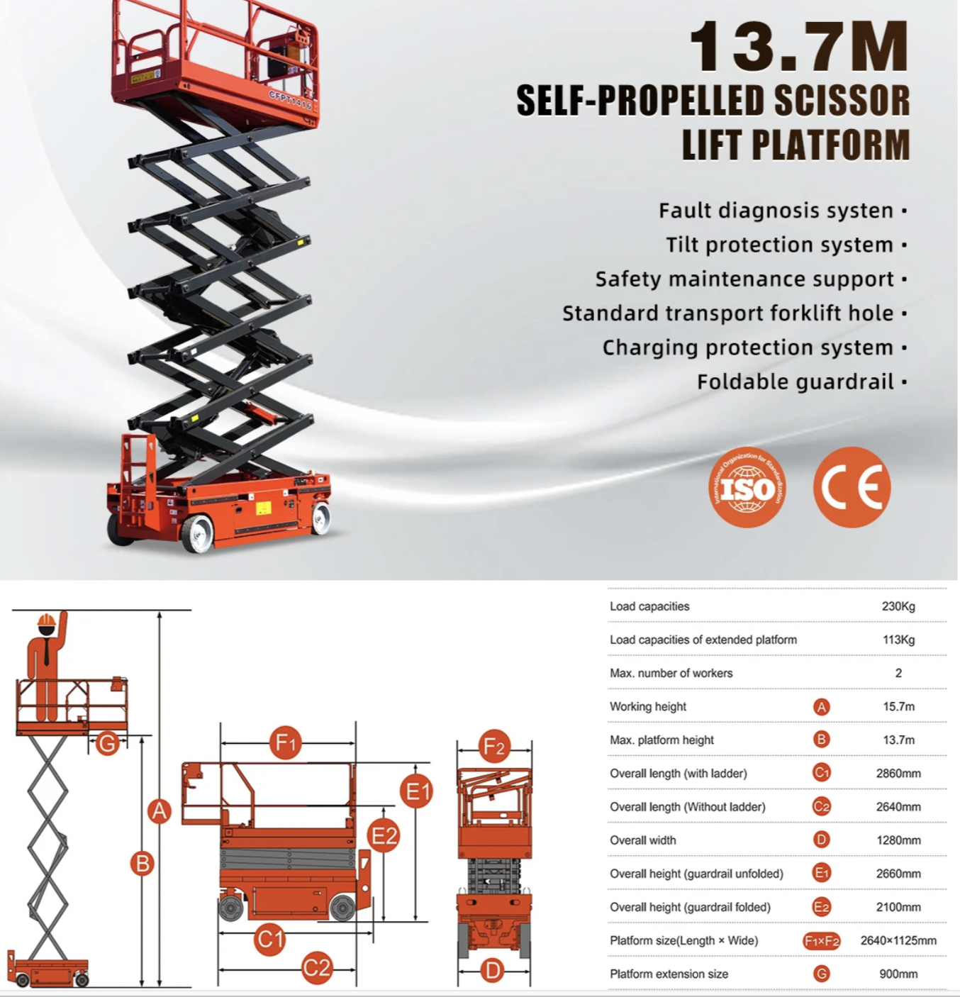 2860 kg 4m 5m 6m 8m 10m 12m 14m 16m Electric Self Propelled Hydraulic Scissor Aerial Work Lift Platform