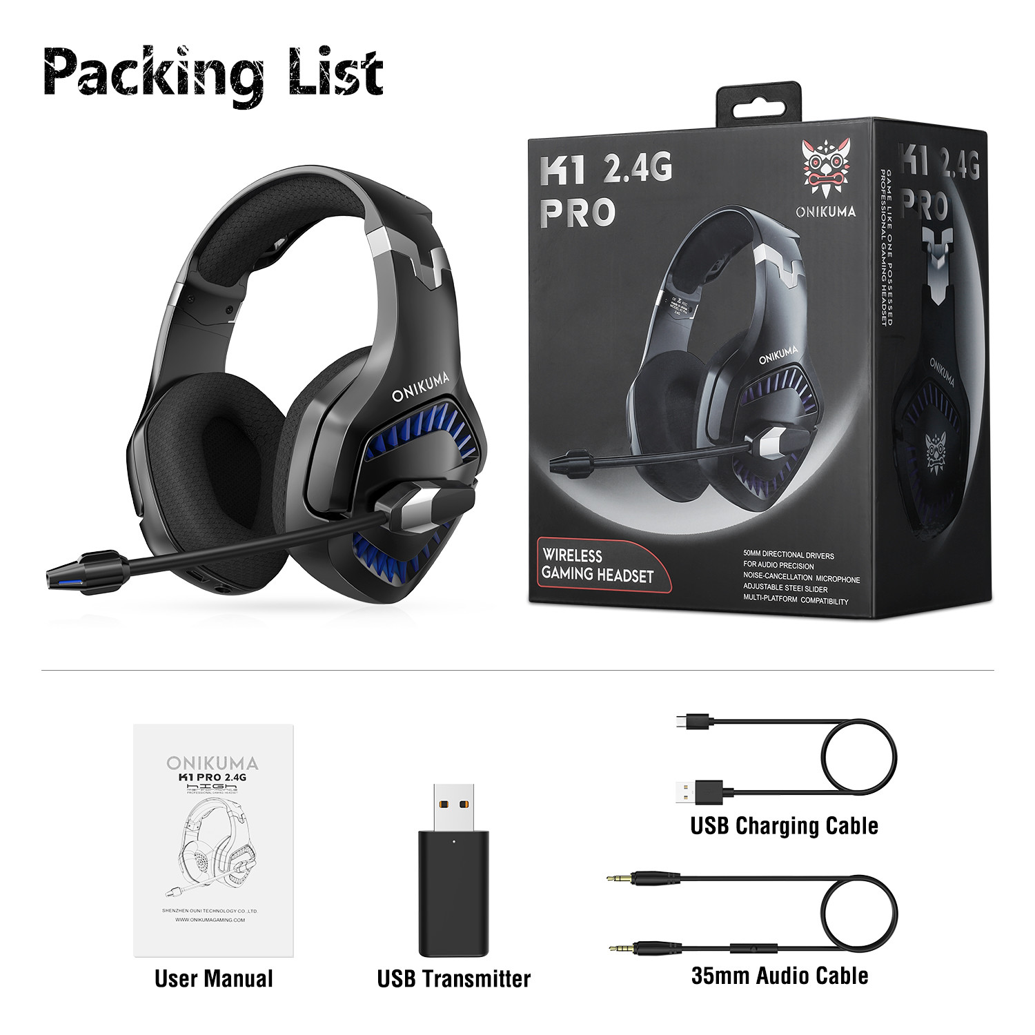 Stereo 2.4g CE Onikuma K1 Pro Gaming Headset