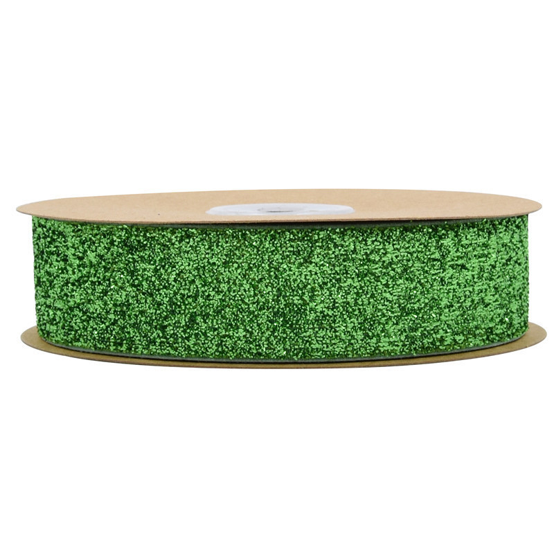 25mm Shinny Glitter Velvet Ribbon Dyed Olive Green Velvet Ribbon