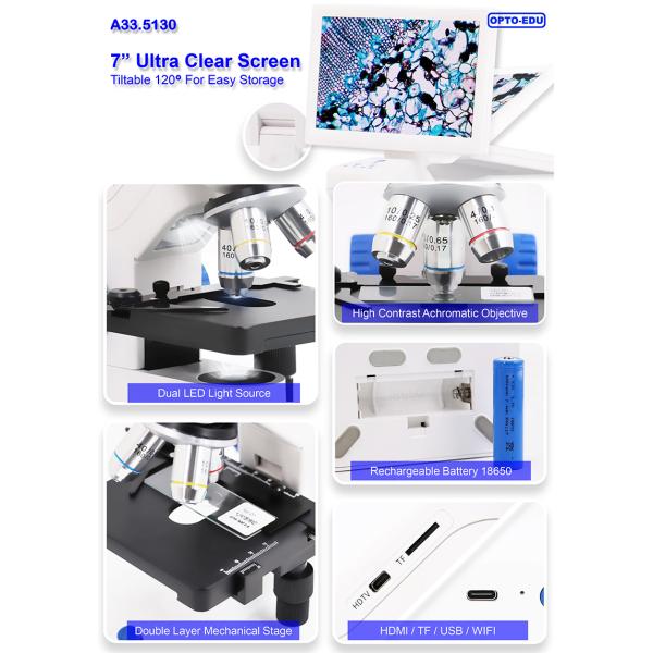 OPTO-EDU A33.5130 7" LCD Digital Microscope 55x-550x Magnification 8.0M CMOS