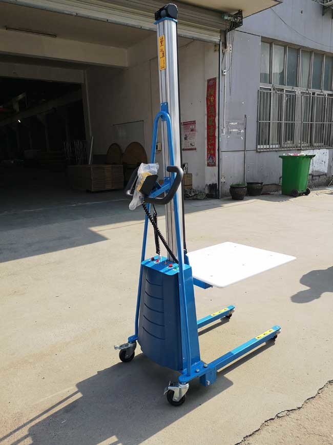 Small Hydraulic Stacker Truck Electric Work Positioner Lift Truck 220 Lbs Capacity