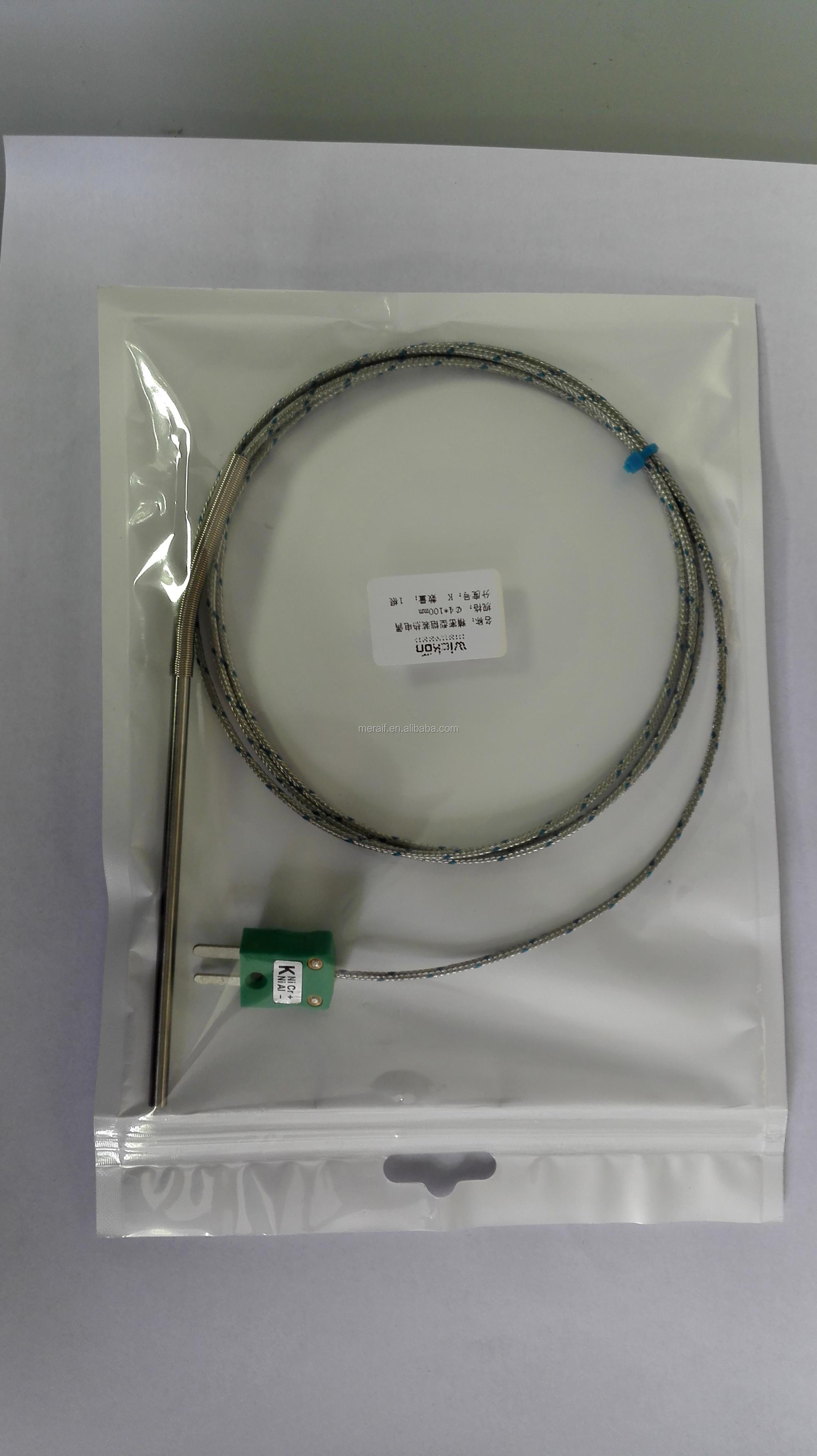 Thermal profile PFA high temperature stand omega k type thermocouple green connector with plug for industrial use