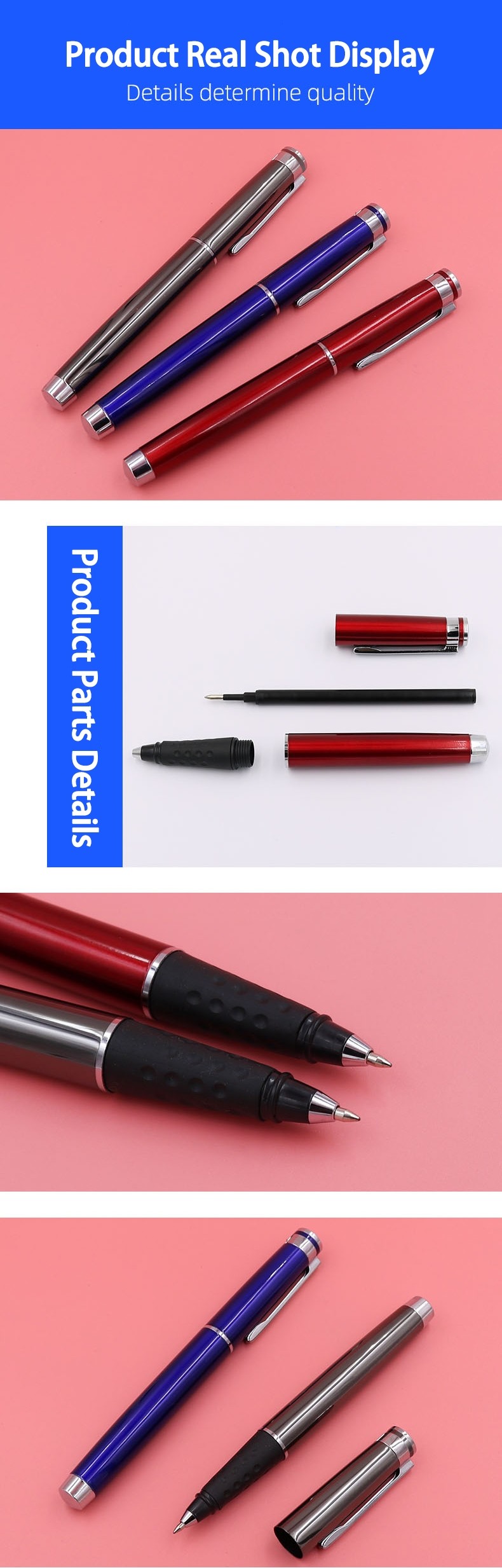 Bullet Tip Metal Roller Ball Pen With Cap 0.7mm Multiple Colors Roller Pen