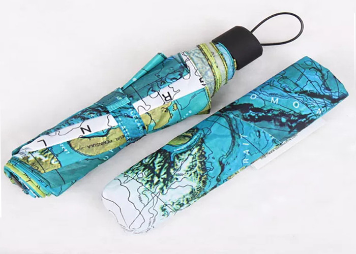 Customized Printed 3 Fold Umbrella , Mini Automatic Umbrella For Sun Or Rain