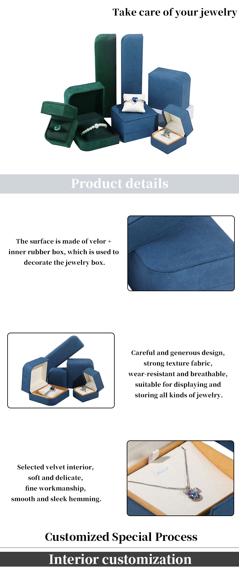 Blue Microfiber Leather Jewelry Packaging Box for Ring Pair Earrings Hanhong 7*7*5cm