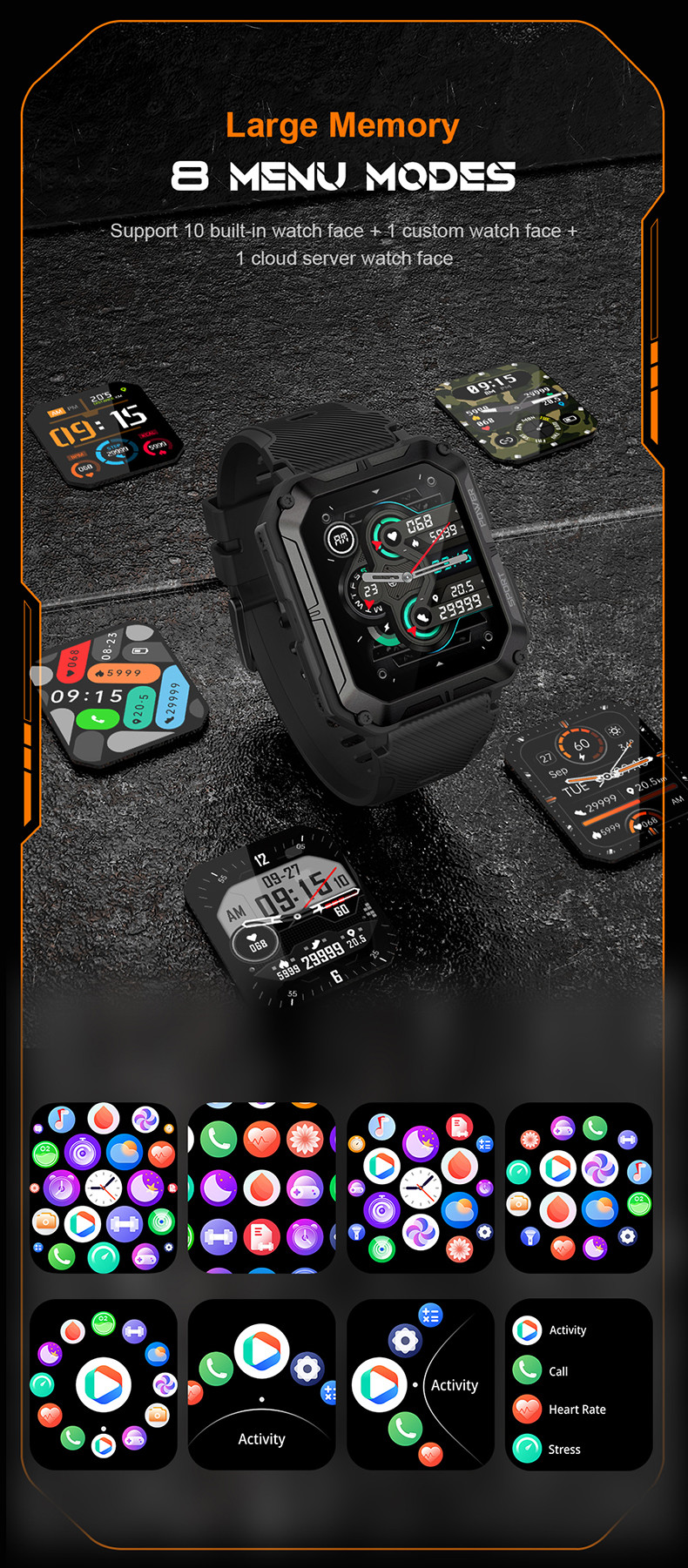 C20 Pro Large Capacity Configuration Watches Wrist Smartphone Digital 1.83inch Smartwatch