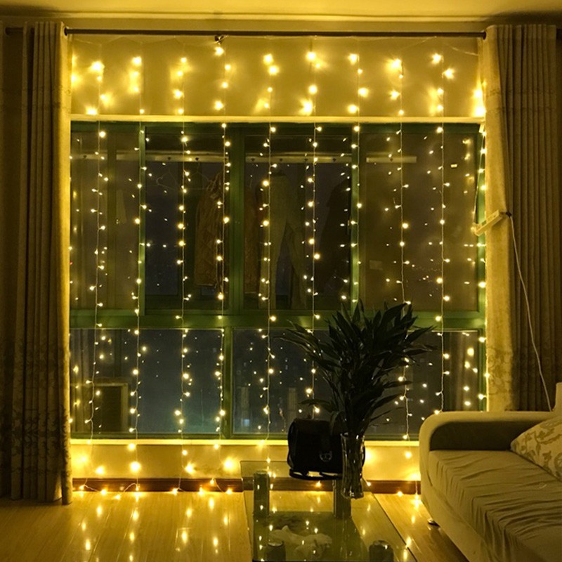 IP44 3*3M 300 LED Copper Wire Curtain Light 5V USB With 8 Mode