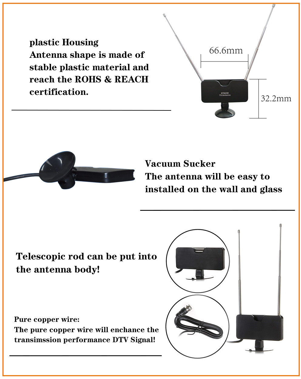 Telescopic Indoor TV Antenna HD Dvbt Antenna Rod FM DAB VHF UHF Omni Directional