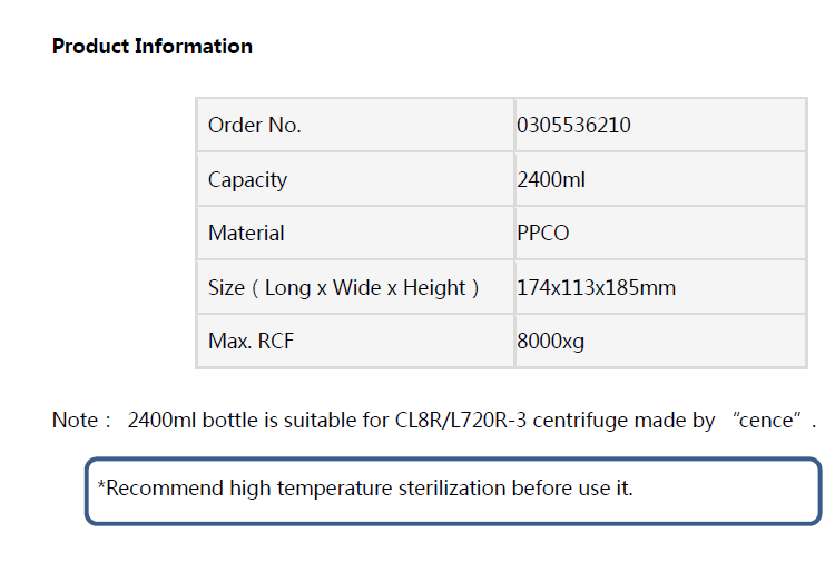 Customized Support 2400ml Centrifuge Tube Centrifuge Bottle for Laboratory