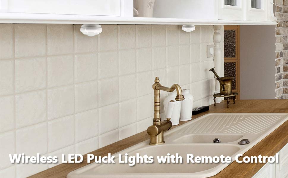 Wireless LED Puck Lights, Kitchen Under Cabinet Lighting with Remote Control