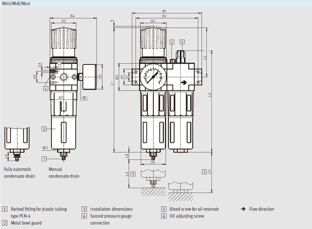 High Flow Rate Air Compressor Pressure Regulator Frl Unit Pressure 1 - 16 Bar