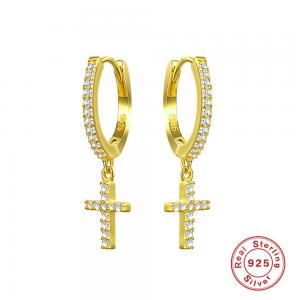 China Fashion Cross Hoop Earrings Ear Gold Plated Punk Jewelry Hip Hop Cross Earrings For Men Women on sale