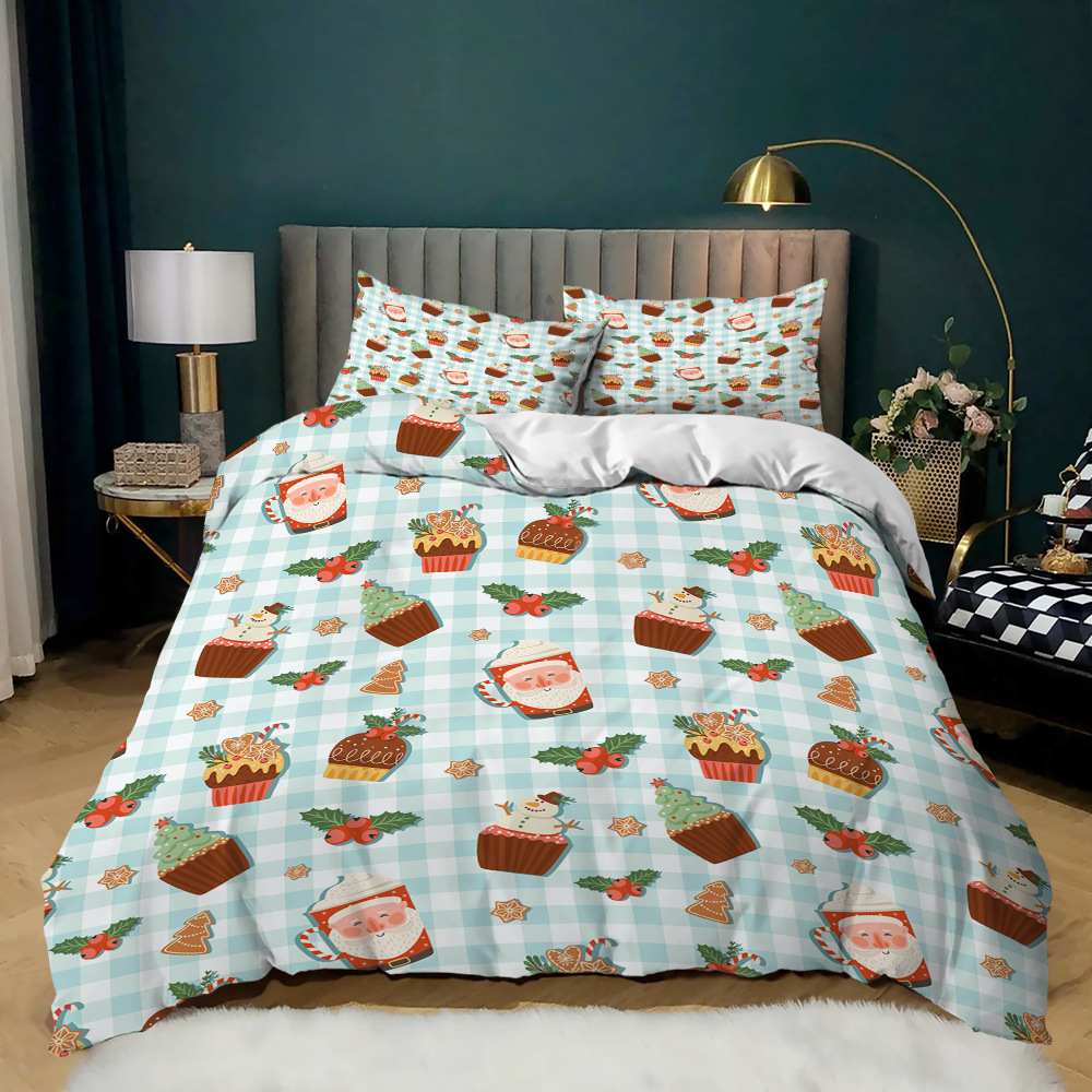 40 Fabric Count Christmas Decor Duvet Cover Santa Happy Gift 3D Digital Printing Red Comforter Bed Set