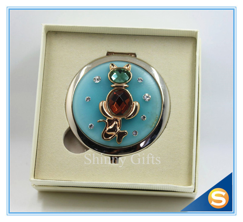 Shinny Gifts Novel Design Convenient Carrying Metal pocket Round Mirror