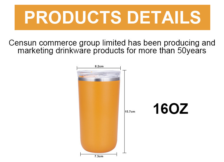 16 Oz Stainless Steel Coffee Mug With Lid And Metal Vacuum Straw