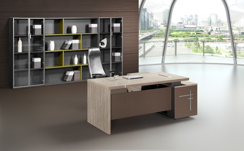 Melamine Panel Wooden Style Executive Desk With Side Cabinet 5 Years Warranty