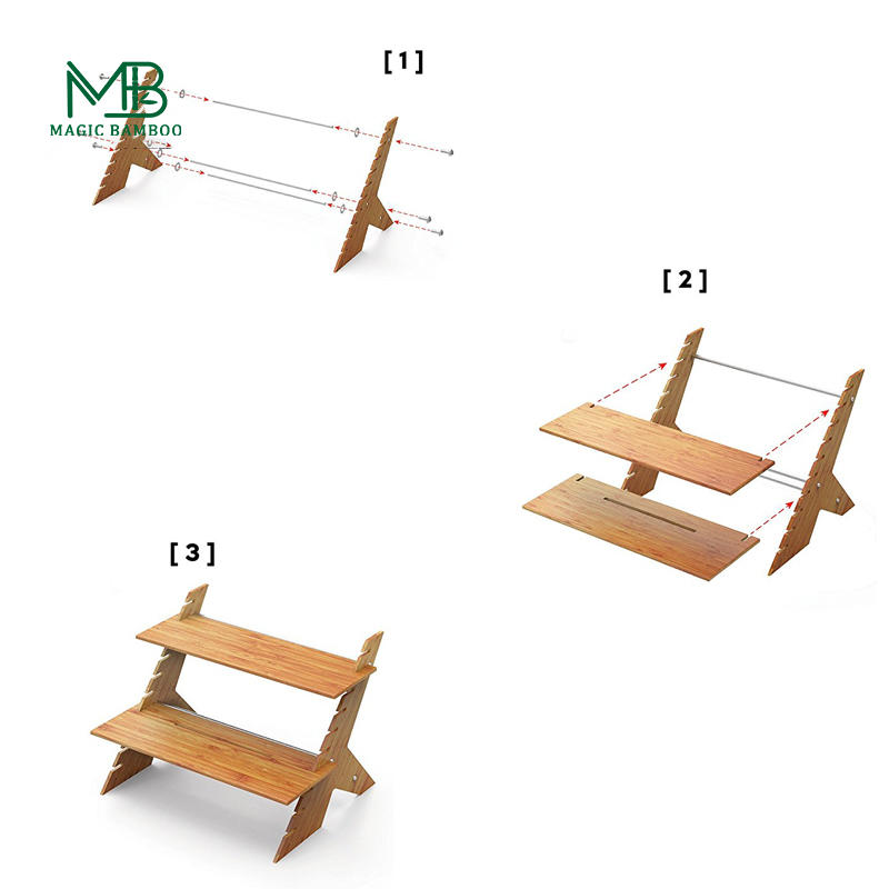 Natural Standing Type Installation 2-Layer Raising Bracket Desk Shelf for Office Home