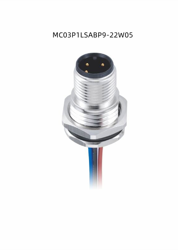 Single Wires M12 Male Connector Panel Mount A Code 3Pin IP67 Waterproof AGW22
