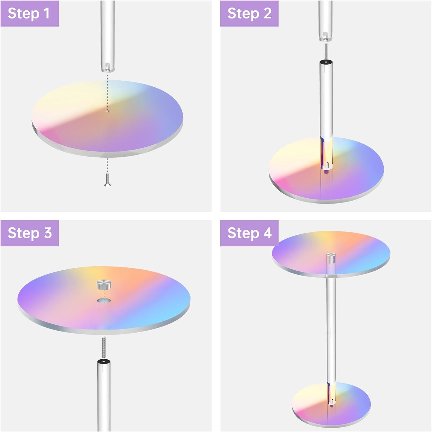 Knock Down Design Acrylic Tea Table Rainbow Dazzling Color Acrylic Round Table