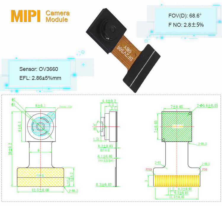 3MP HD Wide Angle Lens OV3660 Sensor ESP32 DVP Camera Module