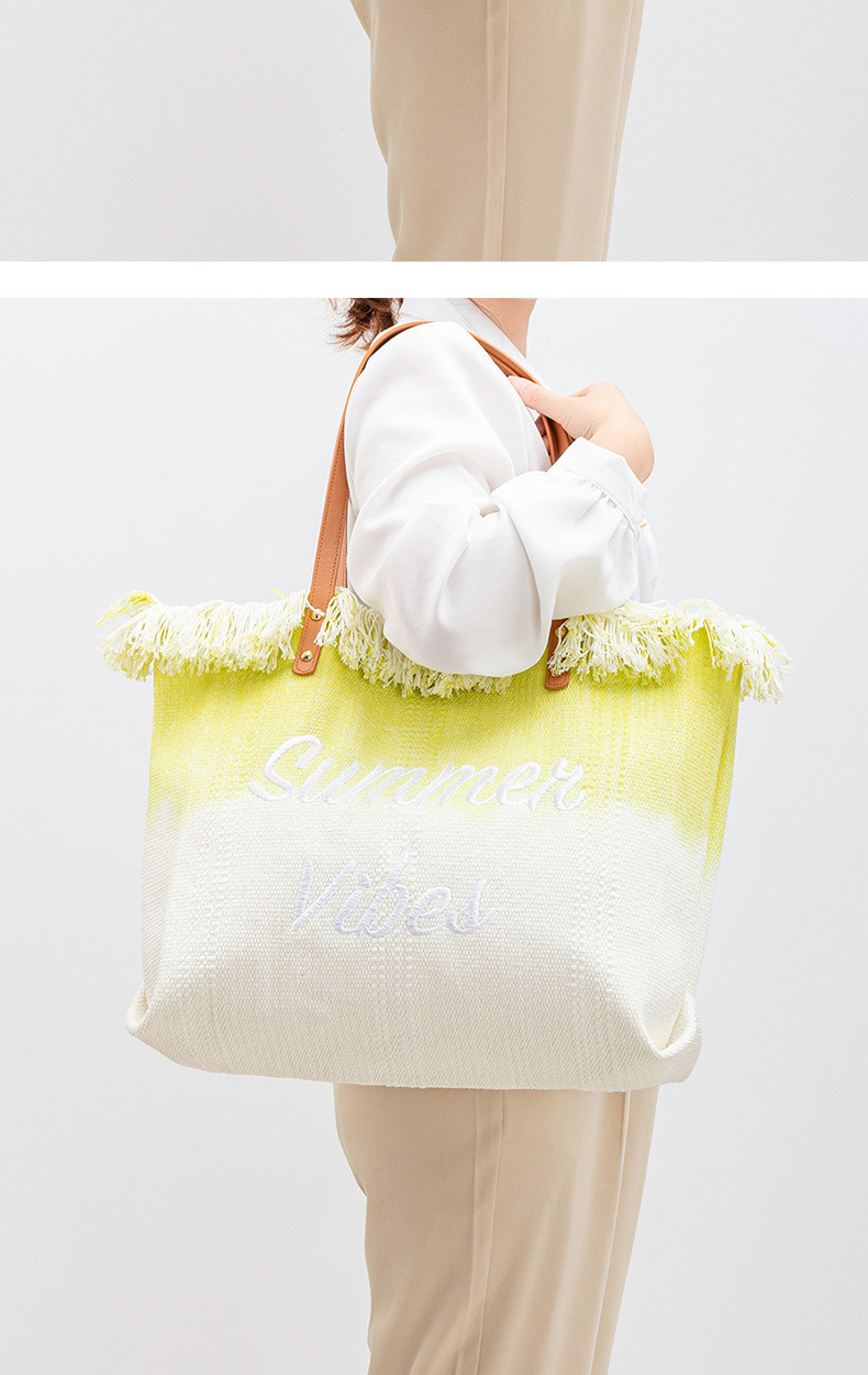 EMBROIDERED TOTE TASSEL DESIGN CANVAS BAG BRAIDED ALPHABET CANVAS UNDERARM NEW SHOULDER SUMMER HIGH CAPACITY WOMEN'S BAG