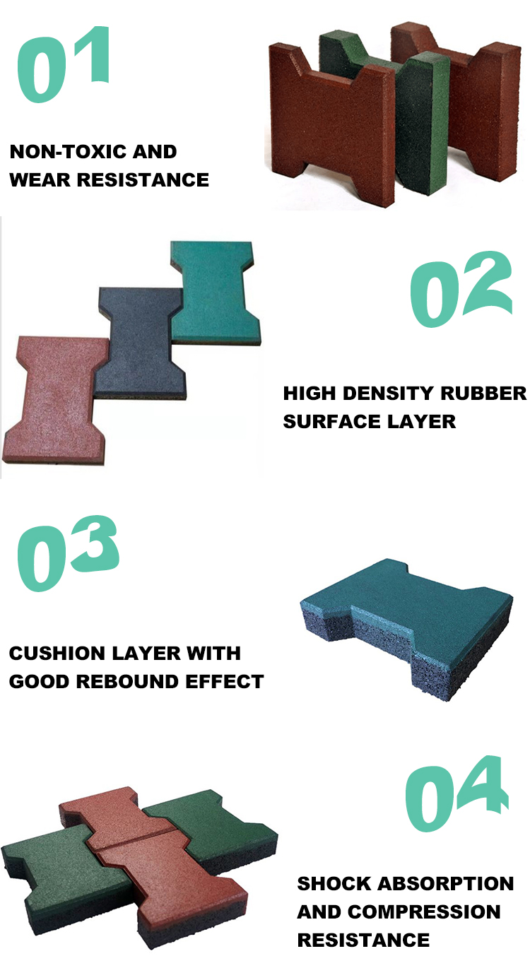 Safety Rubber Flooring Playground Rubber Tiles  Outdoor Colorful Dog-bone Rubber Pavers