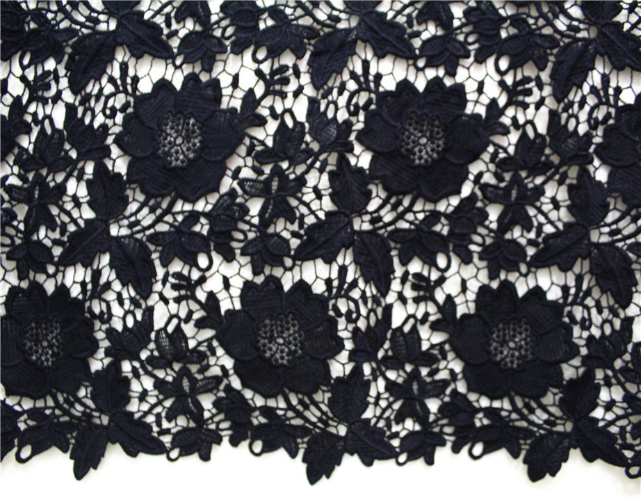 New dyeable lace fabric flower design black crochet cotton lace new design water soluble african fabrics