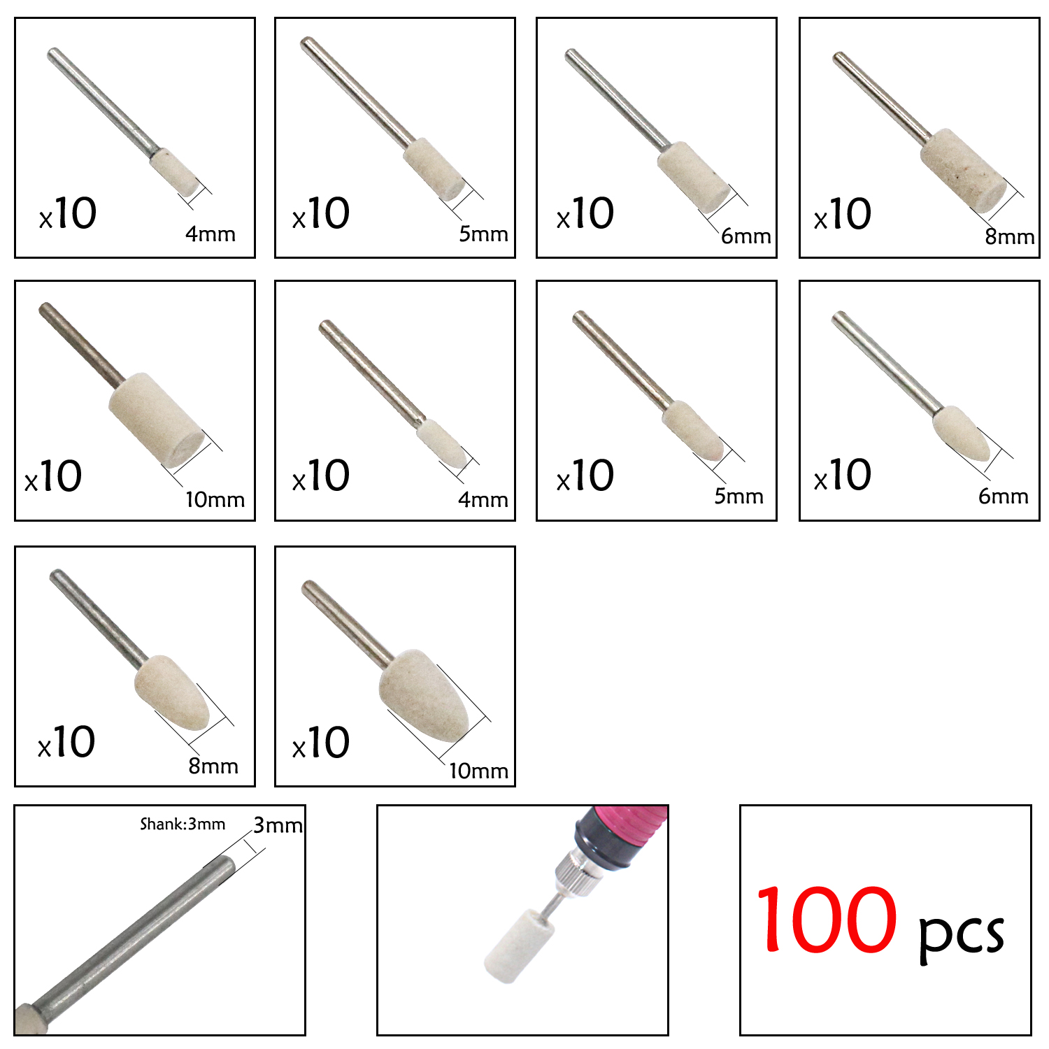 3mm Shank Jewelry Polishing Machine 100pcs Grinding Polishing Wheel