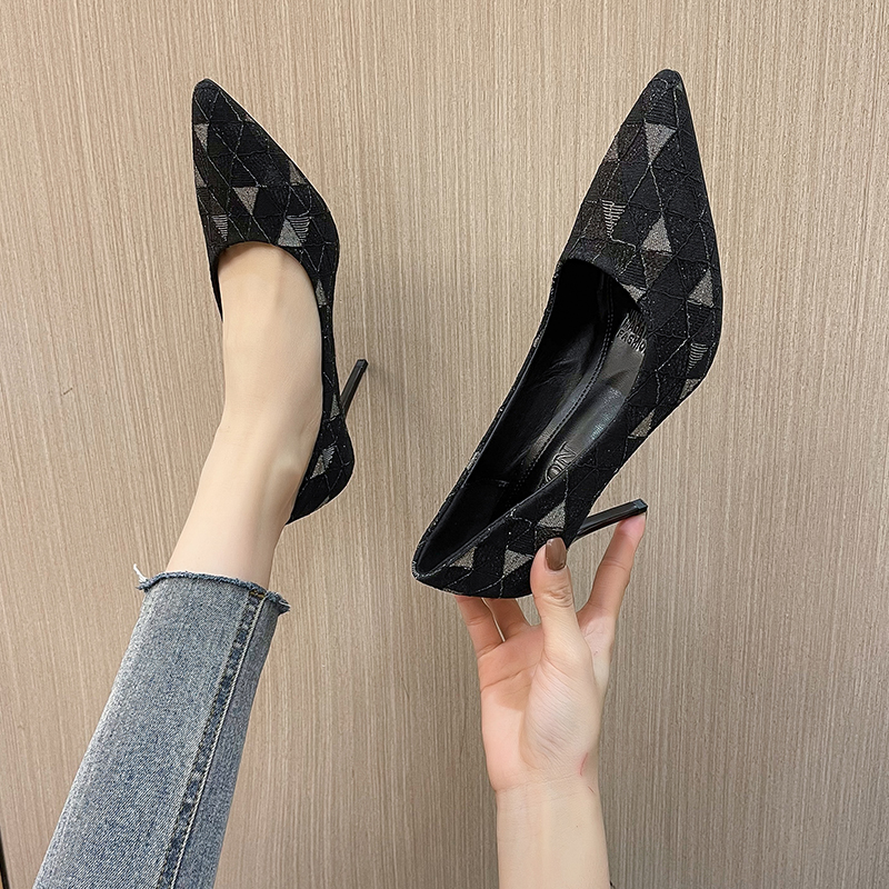 Lace Print Summer Light Single Ladies High Heel Shoe Shallow Mouth Stiletto