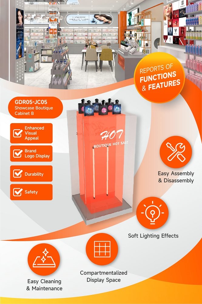 GDR05-JC05 Makeup Display Rack with 3mm Orange Semi-Transparent Acrylic Assembled Box for Fashion Boutique