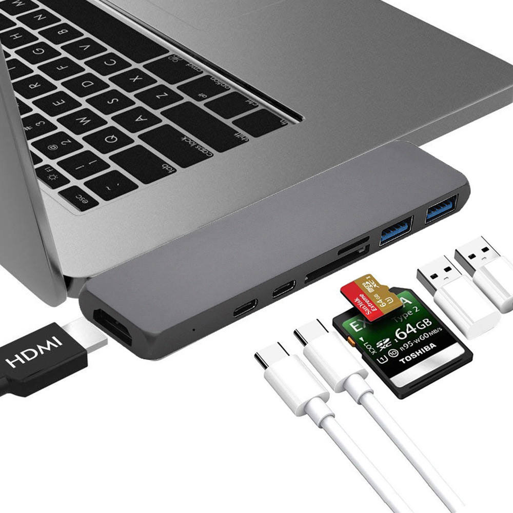 USB C HUB Adapter USB C Thunderbolt 3 Hub Adapter MacBook Pro 13 15 Inch 2016 2017 2018 7 in 1 Multi Port Micro SD Card