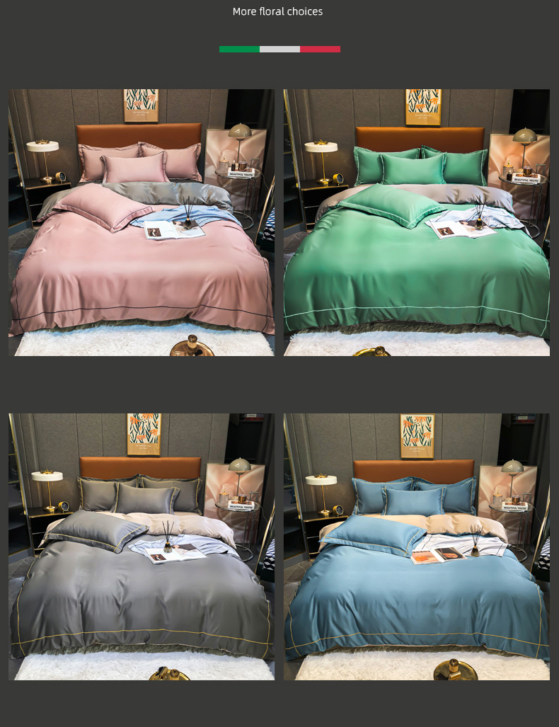 Custom Solid Color Washing Silk Quilt Cover Full Size Duvet Cover Bed Sheet Set with 1