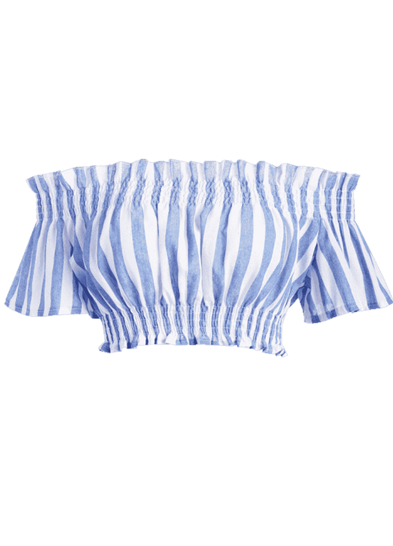 Apparel Womens Striped Off Shoulder Cropped Top