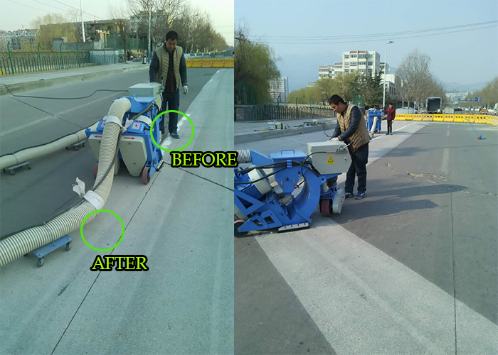 BLAST-CLEAN MACHINE REMOVING TRAFFIC LINES