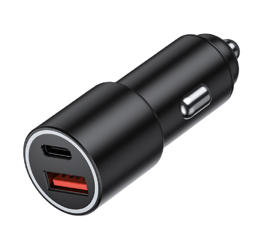 48W Dual-Port USB-C Car Charger with PD 20W & QC 18W, 12-24V DC Input, ABS+PC Fireproof