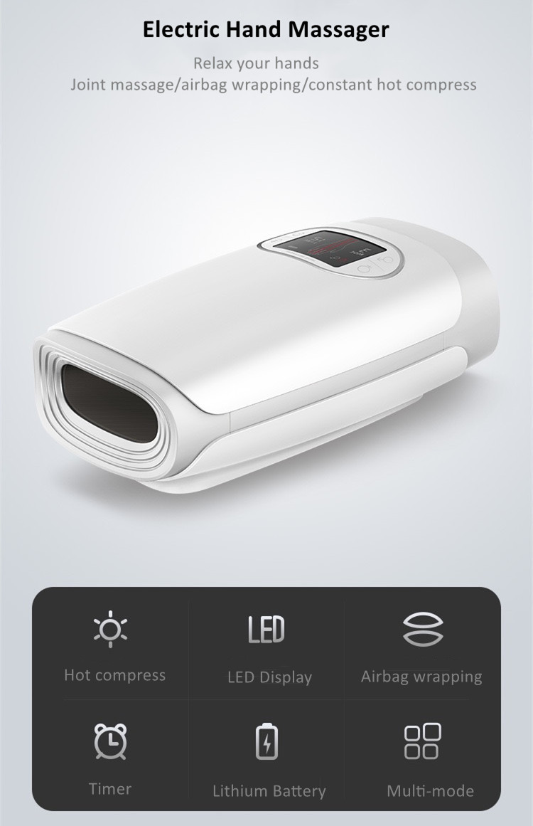 Vibrating Electric Cordless Hand Massager Air Pressure Hot Compress 5V 2A