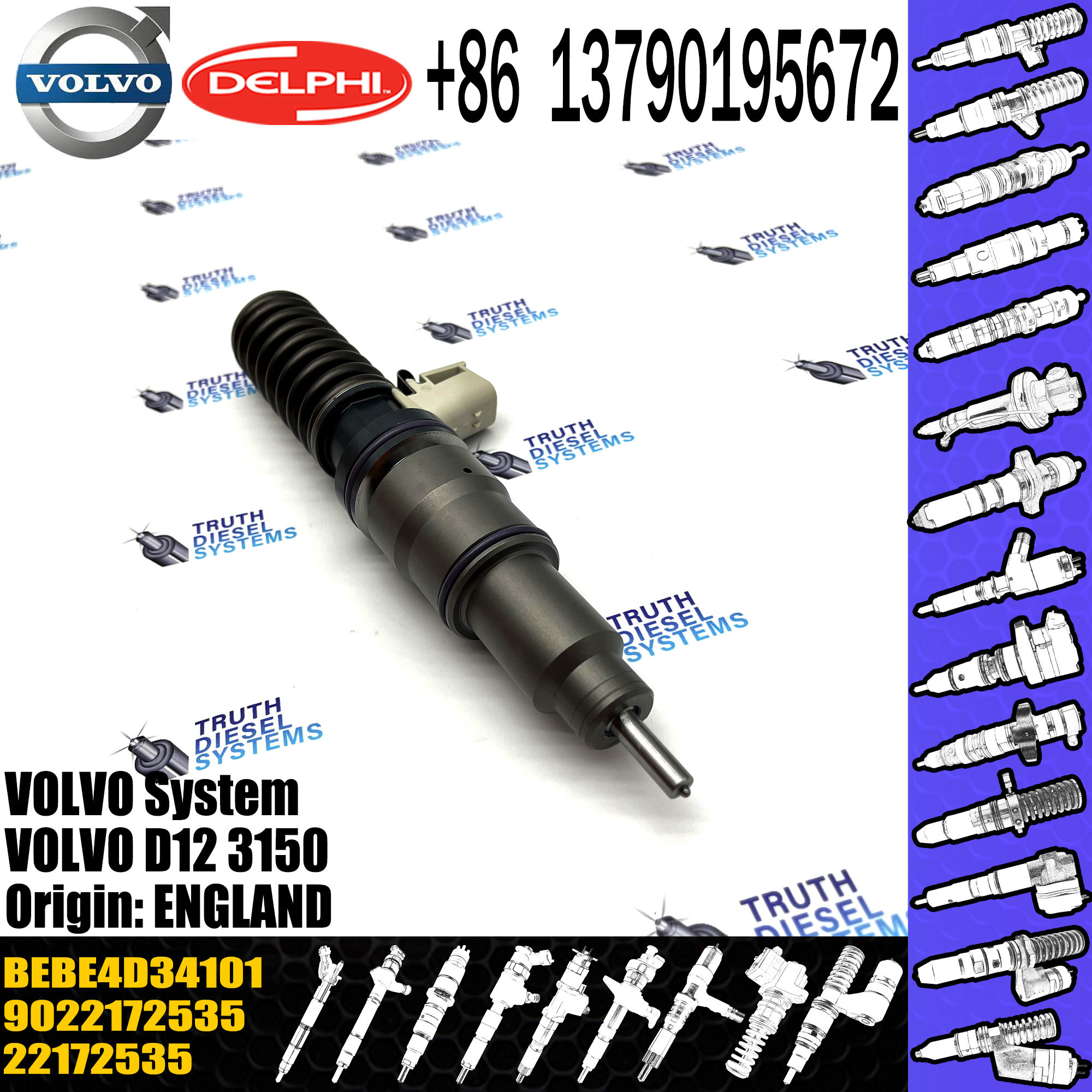 original Diesel Fuel Injector 22172535 BEBE4D34101 9022172535 E3.18 for VOL D12 3150
