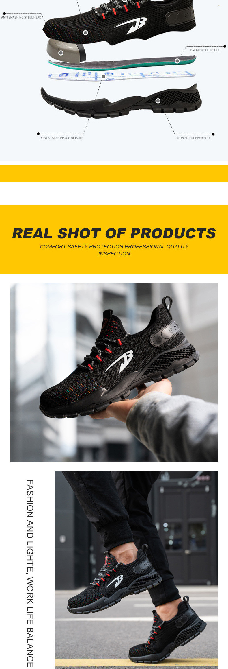 Flying Weaving Light Comfortable Steel Toe Shoes Breathable