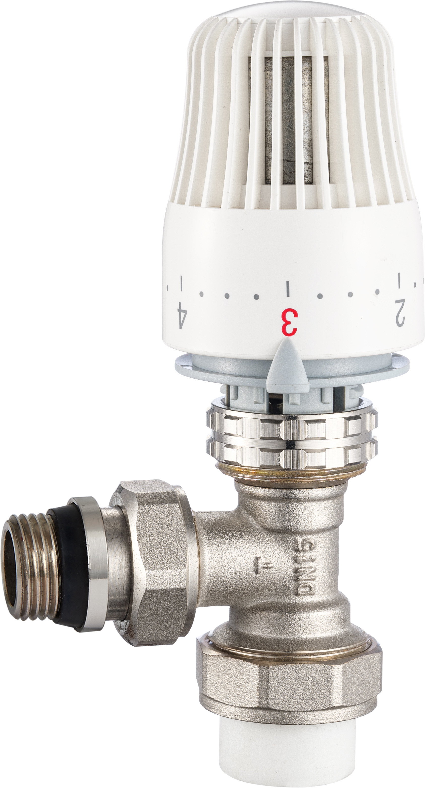 4603 Brass TRV Thermostatic Supply Valve Angle Type DN15 Nickel Plated Body with PP-R Adapter x Flexible Male Nipple
