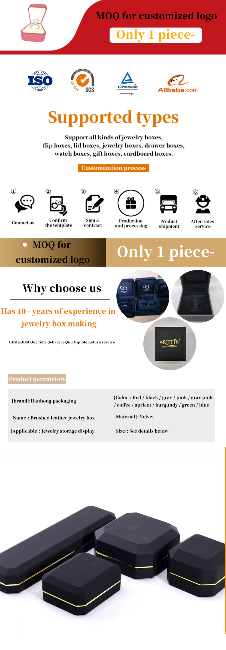 Handmade Plastic Velvet Jewelry Packaging Box for Bracelet Earrings Pendant Necklace Ring