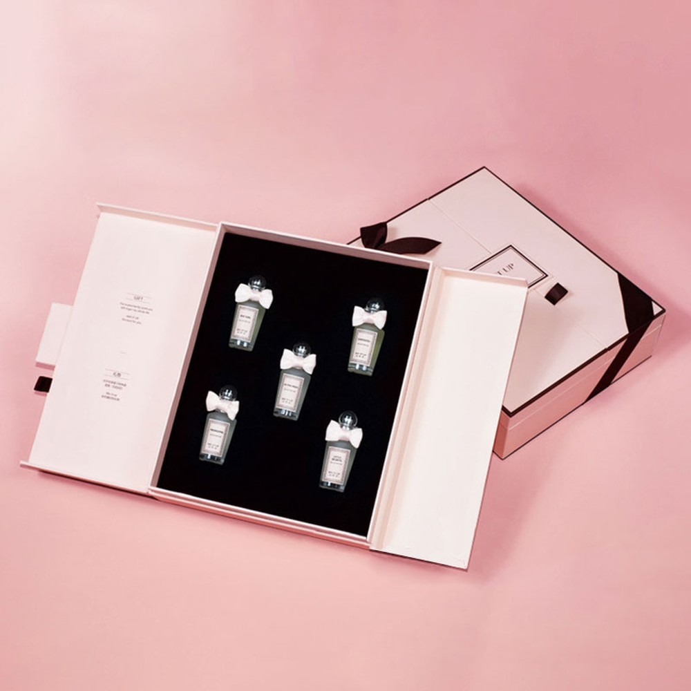 2 Piece Double Door Closure Ribbon Bow Box Pink Luxury For Perfume