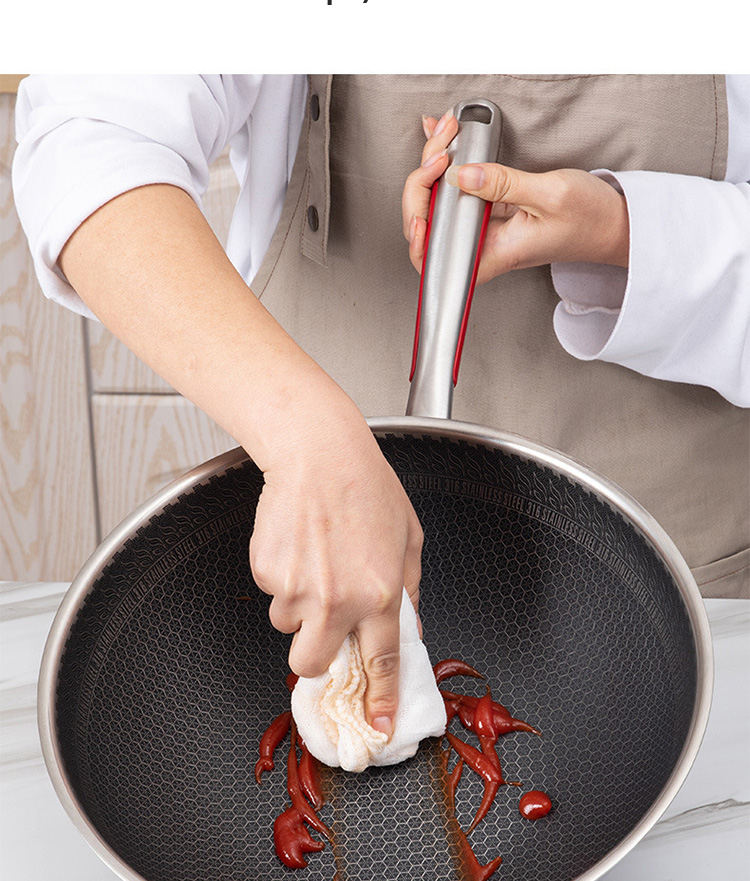 Hot Selling Kitchen 32cm Induction Wok Pan SUS 304 Stainless Steel Honeycomb Non-stick Frying Pan
