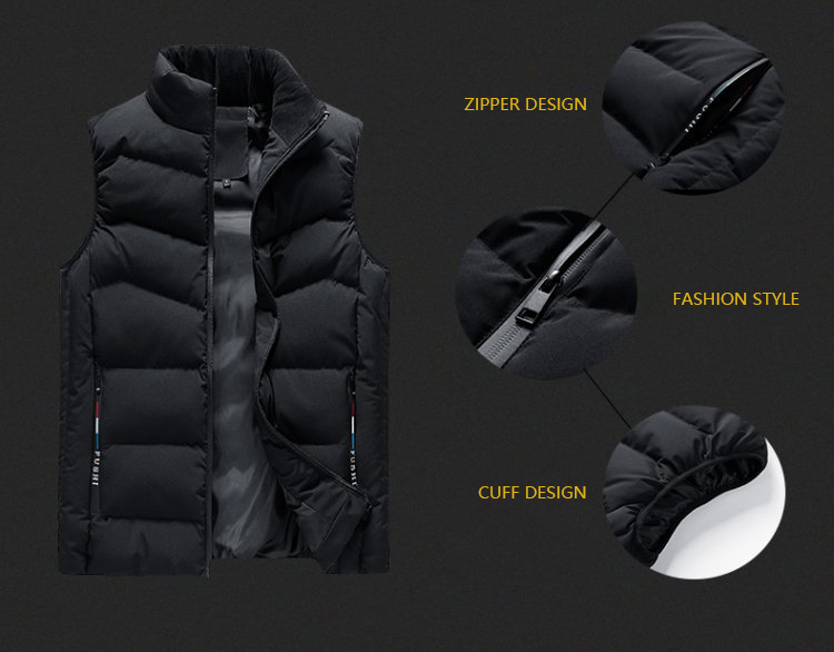 Customized Design Solid Warm Outwear Zip Sleeveless Utility Slim Cotton Quilted Waistcoat Men Plus Size Vest