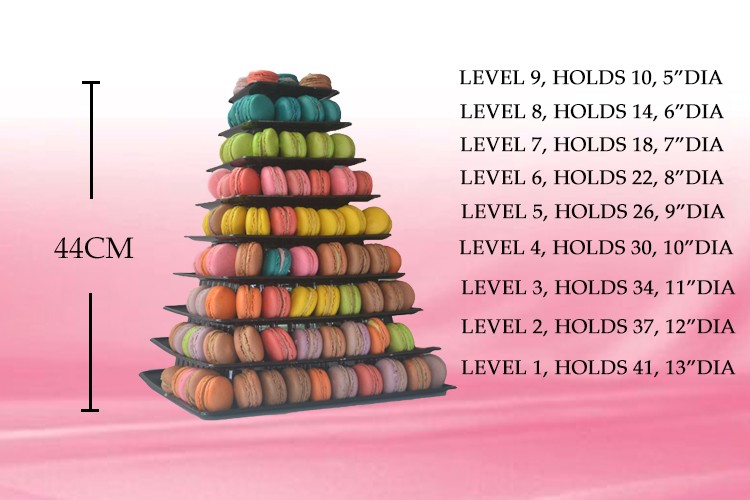 9 Layer Square 41cm Tall Plastic Macaron Packaging Blister Macaron Cone Tower