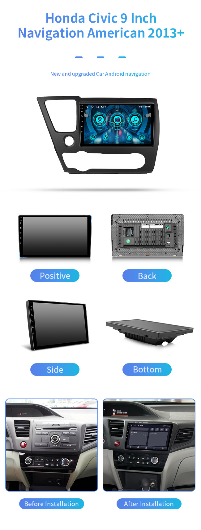 For Honda Civic American 2013+ Hd Large Screen Car Computer Bluetooth Car Navigation
