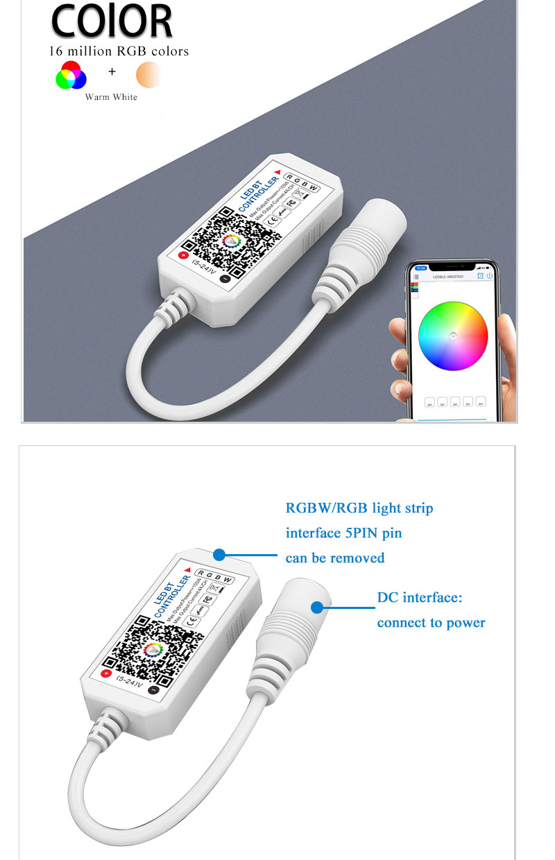Mini Bluetooth LED Strip Smart Controller For RGB RGBW Strip Lights